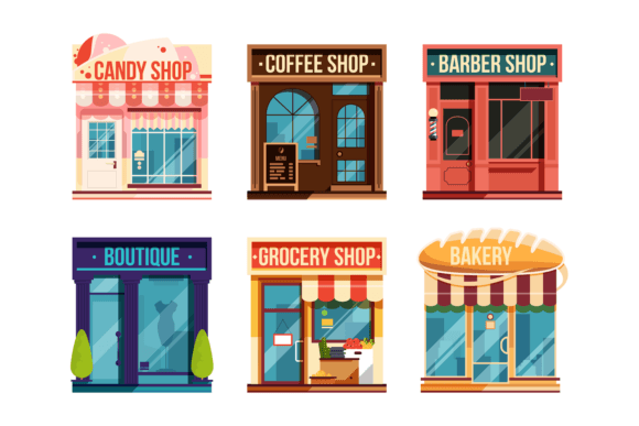 Download Urban Stores Set Isolate on White Background - Background Collection